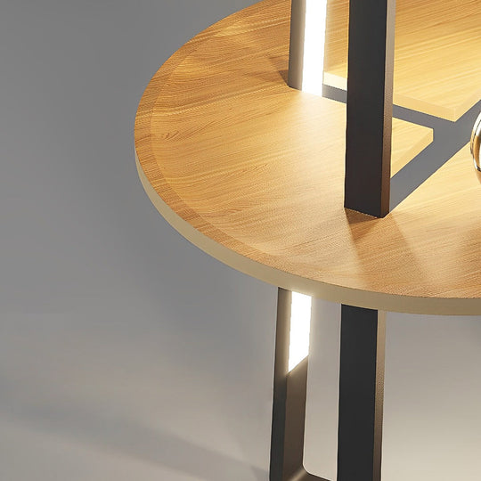 Modern 63'' LED Metal Floor Lamp with Wooden Tray and Remote Control