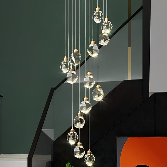Spiral Crystal – Electroplated Metal Modern Duplex Staircase Chandelier