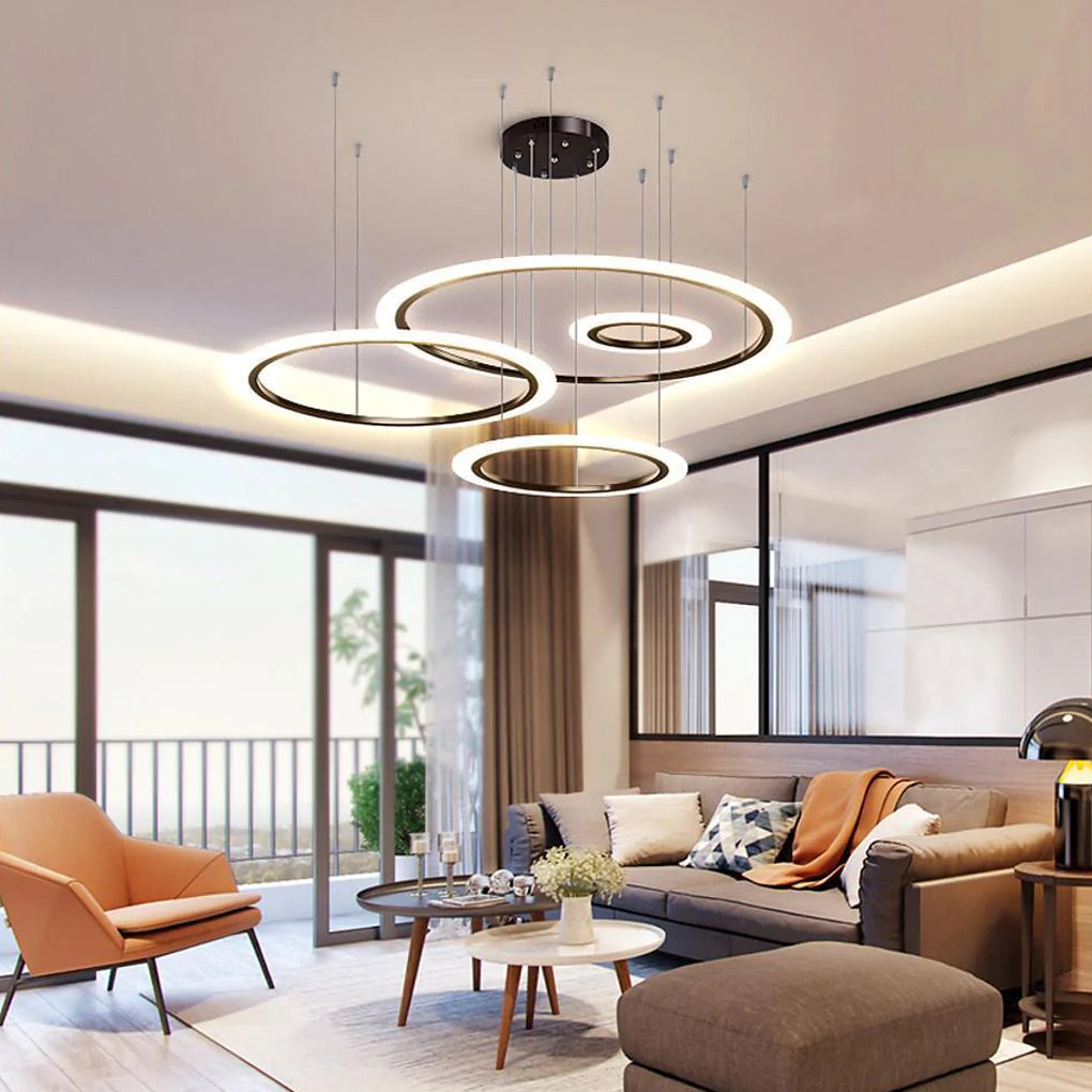 4 Circles Artistic Dimmable LED Modern Pendant Chandelier