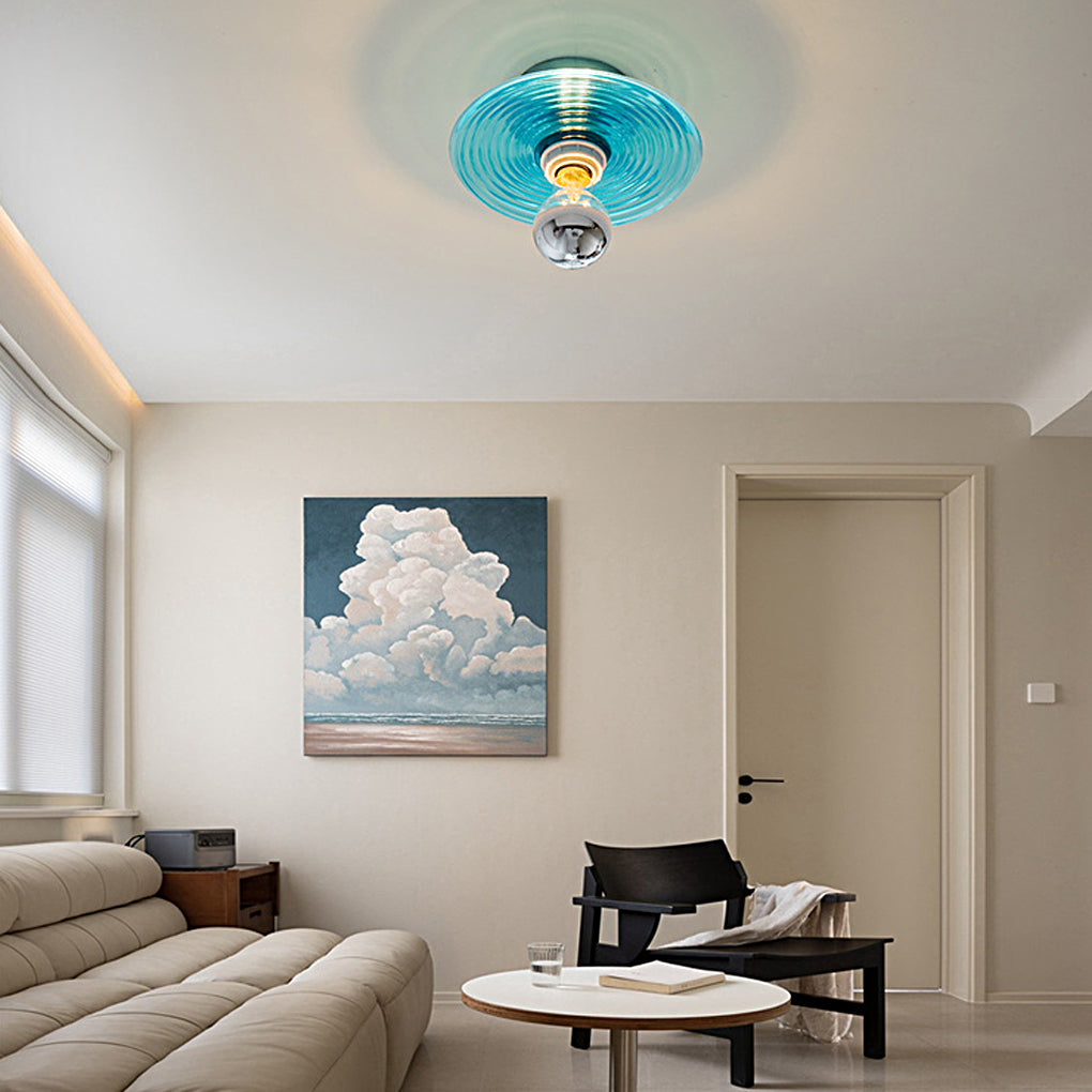 Round Stripes Glass Electroplated Iron Nordic Wall Lamp / Ceiling Light