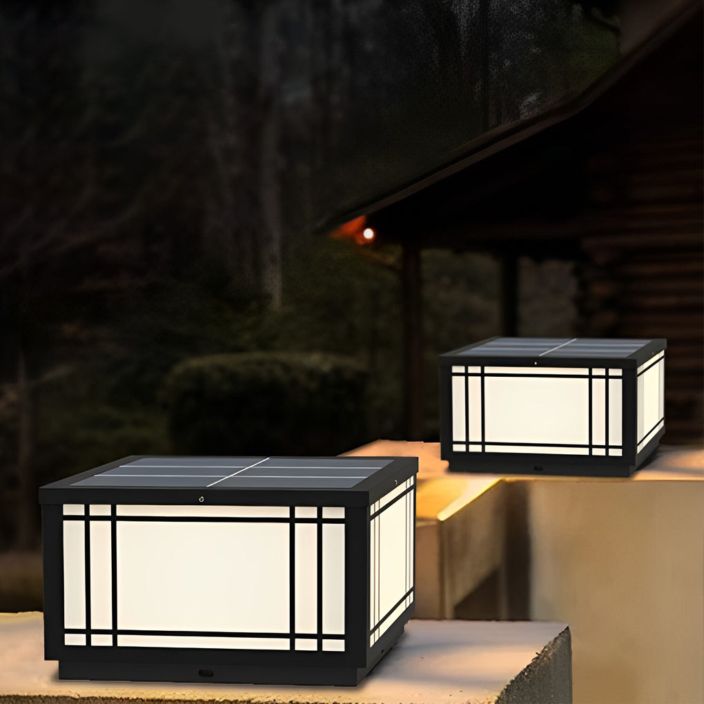 Retro Grilles Waterproof LED 3 Step Dimming Solar Fence Post Lights