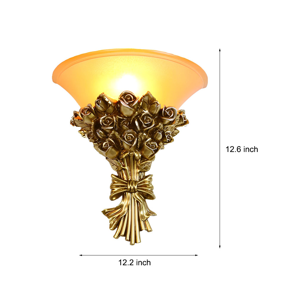 Retro Resin Roses Bouquet Glass European Wall Lamp