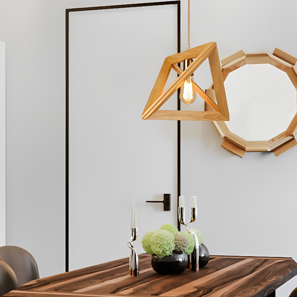 Creative Wood Frame Geometric Art Minimalist Nordic Pendant Light