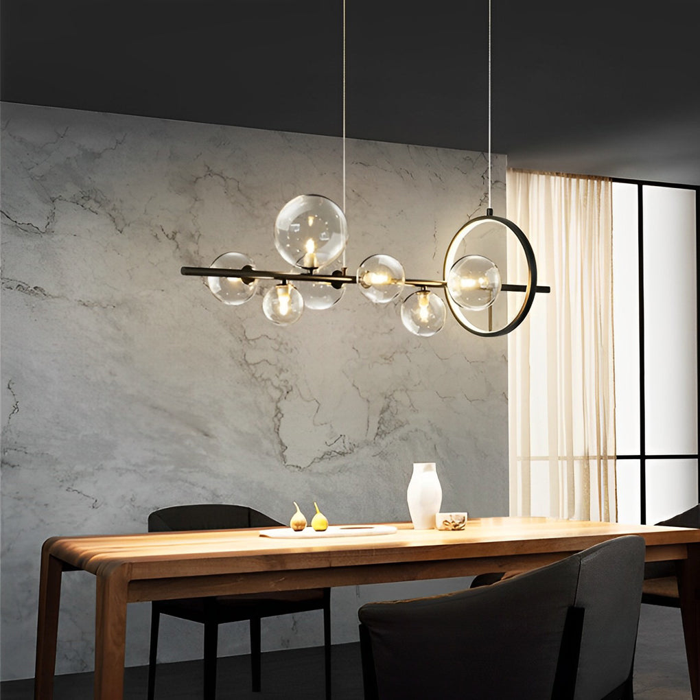 Circular Glass Bubbles LED Black Nordic Chandelier