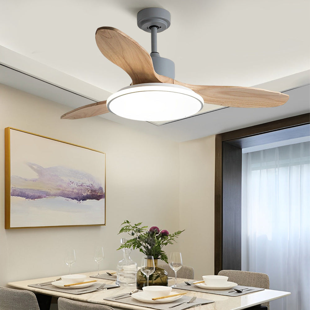 Wooden Nordic LED Ceiling Fan Light with Remote Control