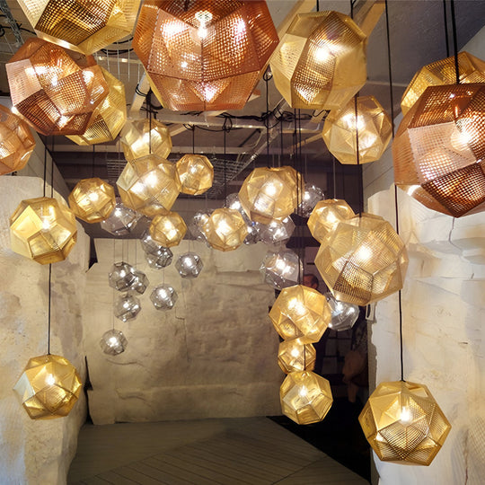 Geometric Round – Electroplated Metal Postmodern Pendant Light Chandelier