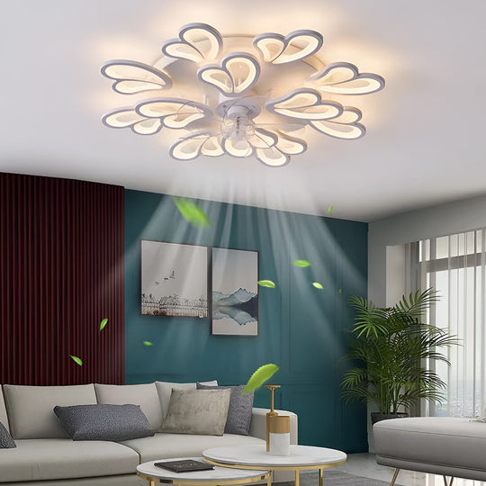 Creative Flower Shaped Three-Step Dimming LED Nordic Ceiling Fan Light