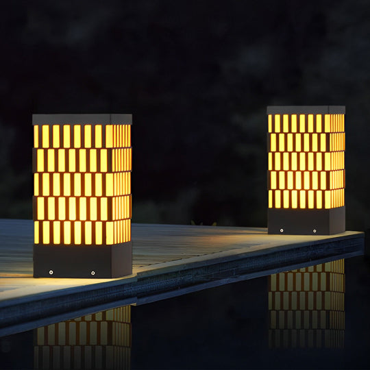 Grid-Designed Black LED Outdoor Lawn Bollard Light