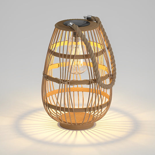 Portable Rattan Wood LED Waterproof Solar Garden Lawn Lamp