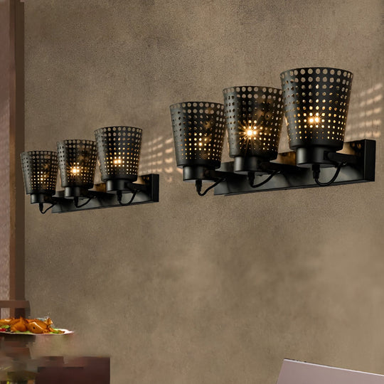 Retro Iron Hollow Adjustable Black Industrial Style Plug-in Wall Sconce