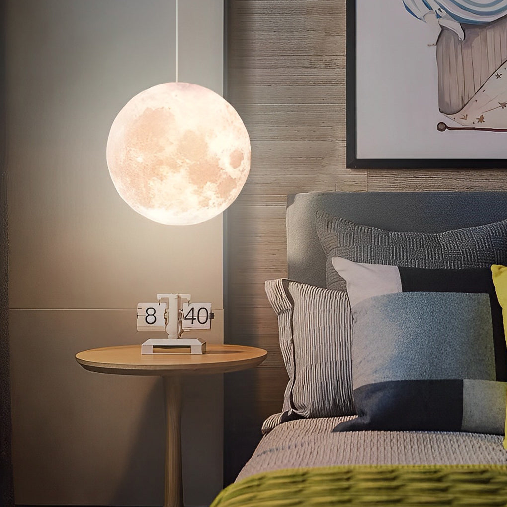 Round Moon Lunar 3D Creativity White Pendant Lamp