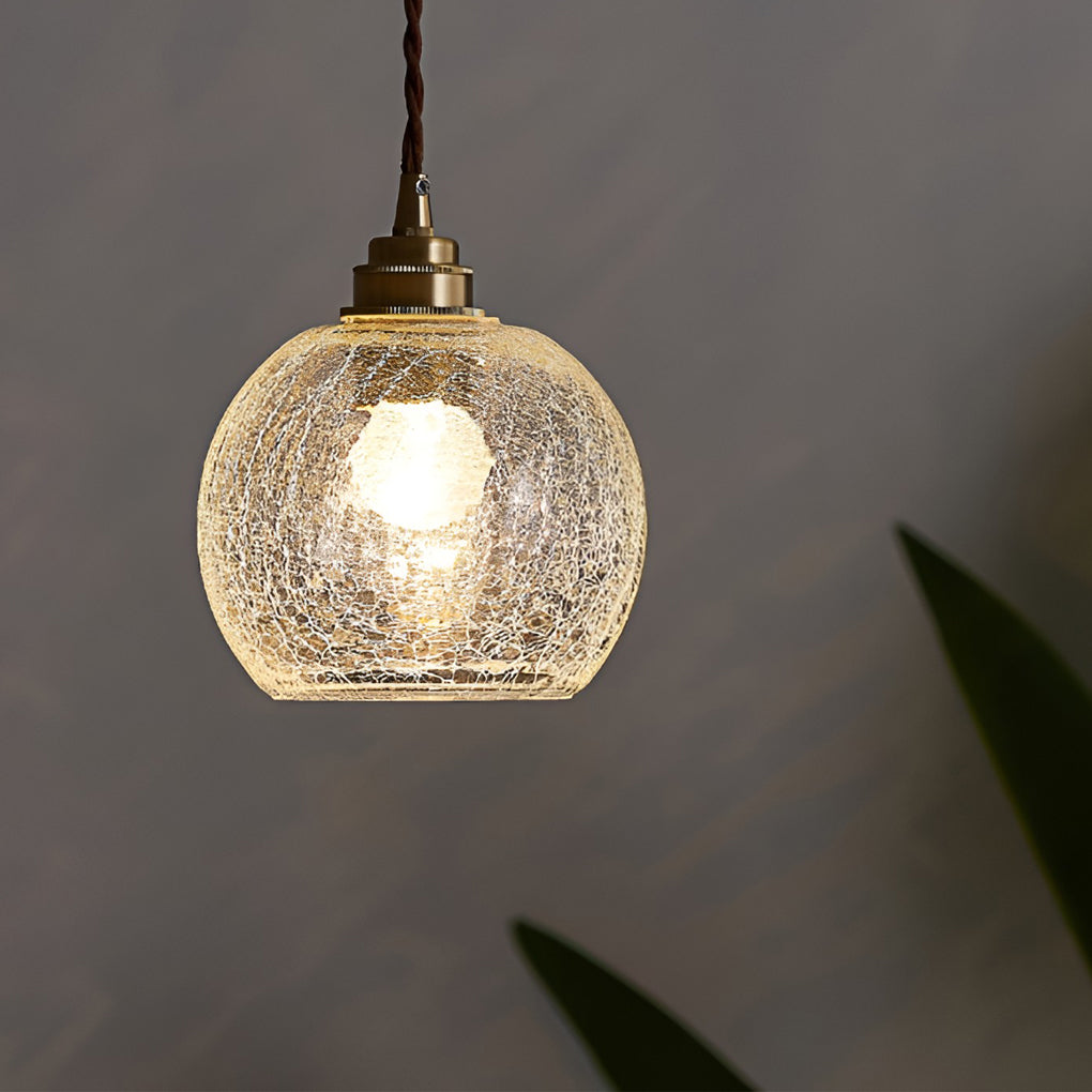 Spherical Glass Cracked Pattern LED Nordic Island Light Hanging Ceiling Lamp