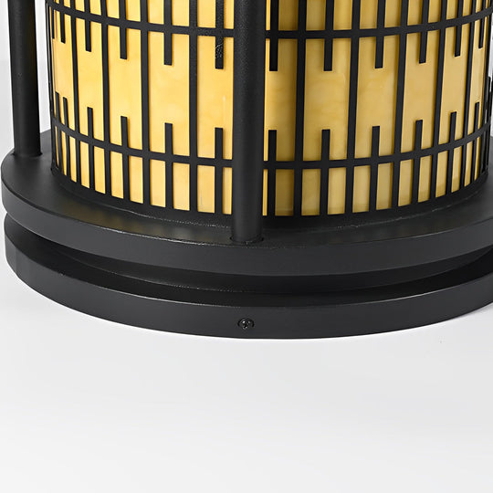 Round Retro Pattern Black Solar LED Fence Post Light