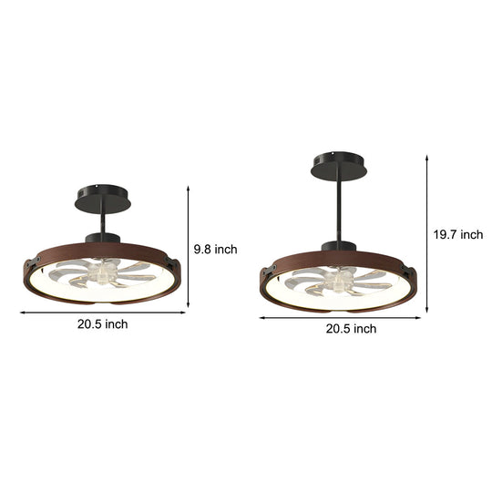 Round Wood LED 3-Step Dimming Bladeless Ceiling Fan with App Control