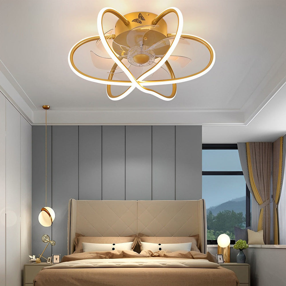 Round Flower Cage Bladeless Ceiling Fan with Dimmable LED and Remote Control