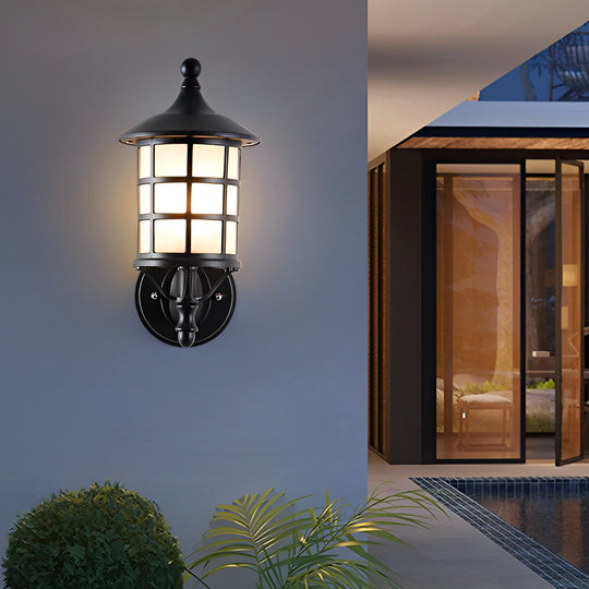 Retro Round Three Step Dimming Black Solar Wall Sconce Waterproof