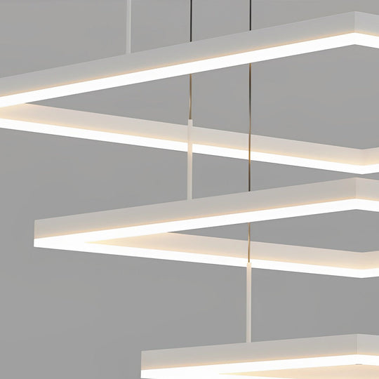 Ultra-Thin Square Rings Three-Step Dimming LED Modern Chandelier – White Finish