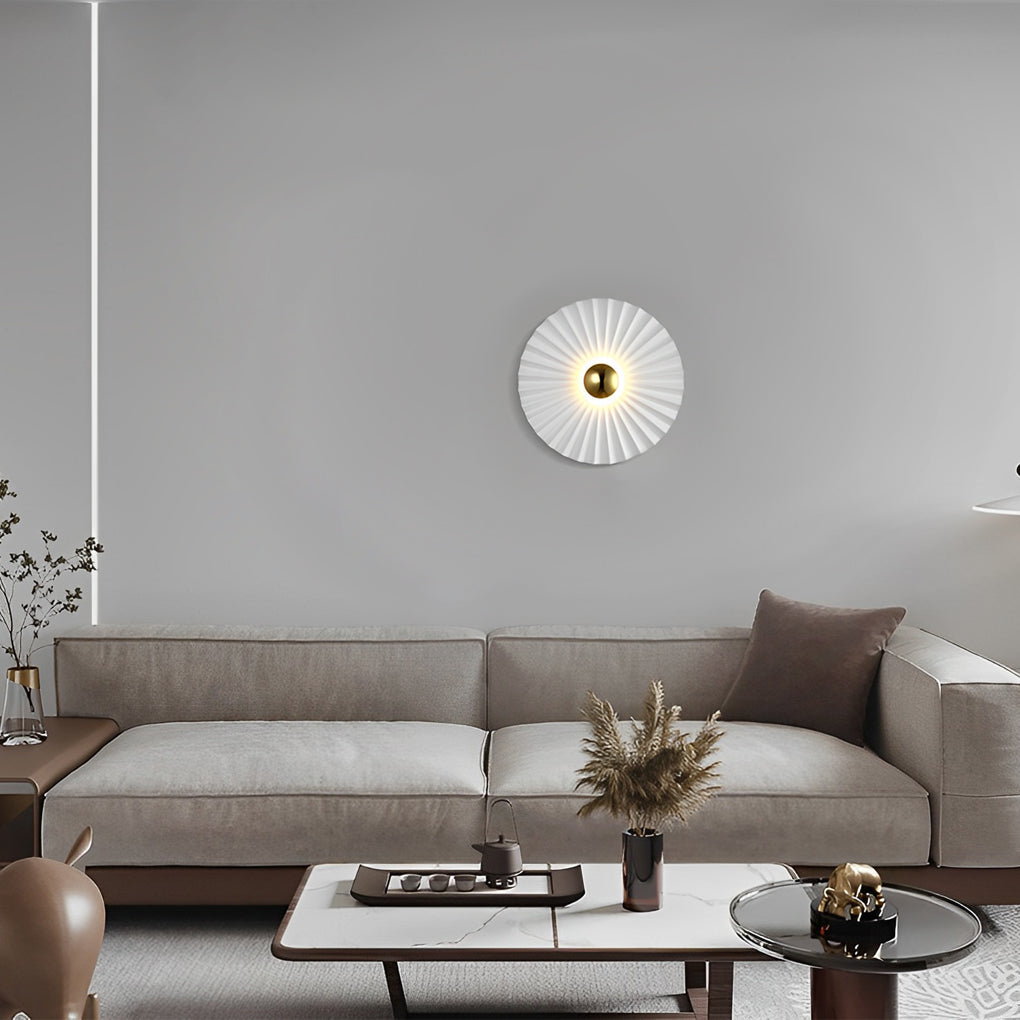 Lotus Leaf Round Pleated LED White Modern Wall Lamp