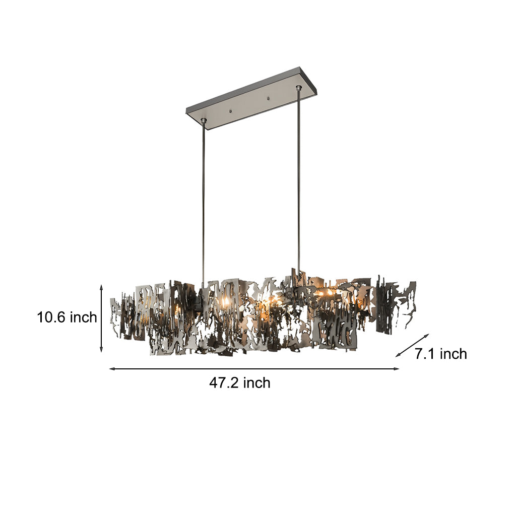 Long Creative Hollow Hardware LED Post Modern Dining Room Chandelier
