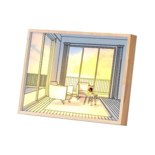 Wooden Frame Touch Control Dimmable LED Night Light