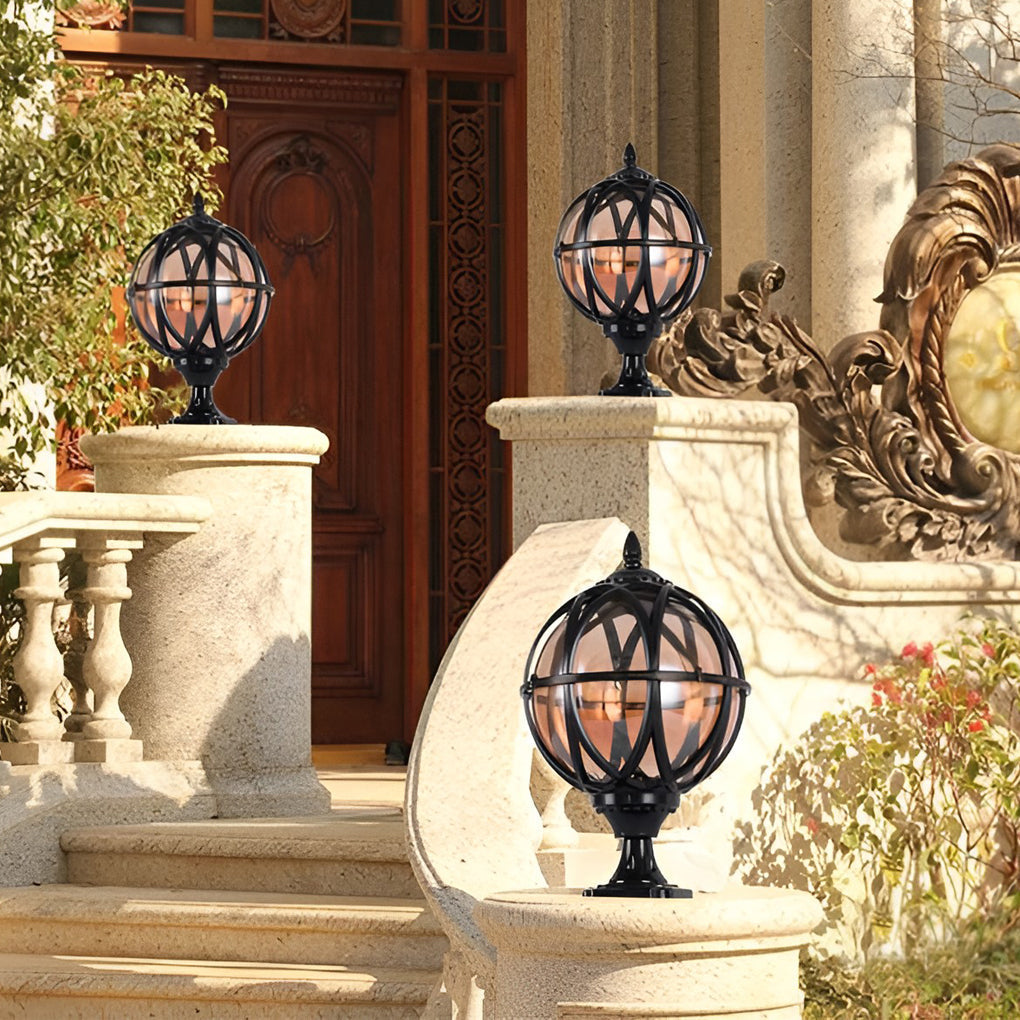 Round Glass E27 Waterproof European Style Outdoor Post Cap Lights