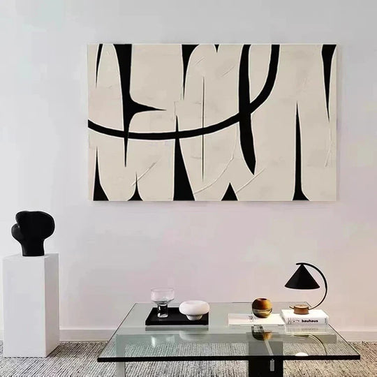 Black Beige Abstract Minimalist Canvas Wall Art