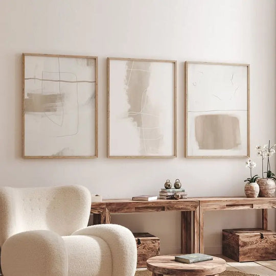 Minimalist Beige White Abstract Canvas Wall Art