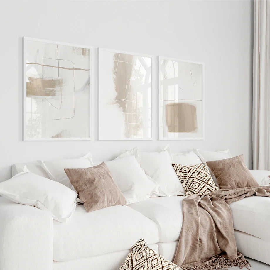 Minimalist Beige White Abstract Canvas Wall Art