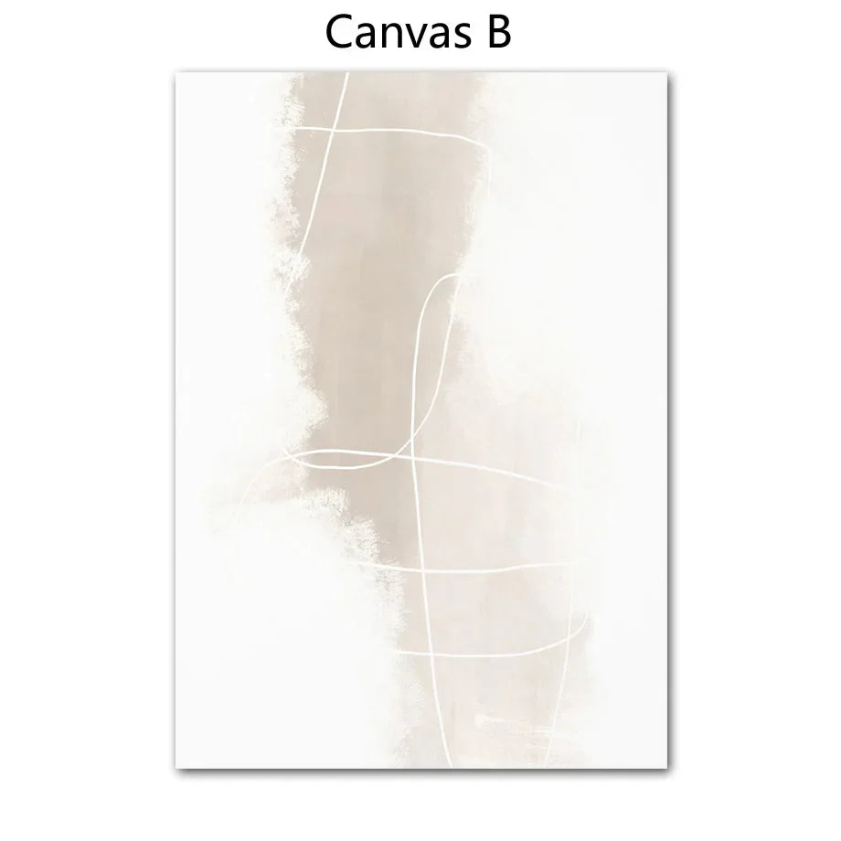 Minimalist Beige White Abstract Canvas Wall Art