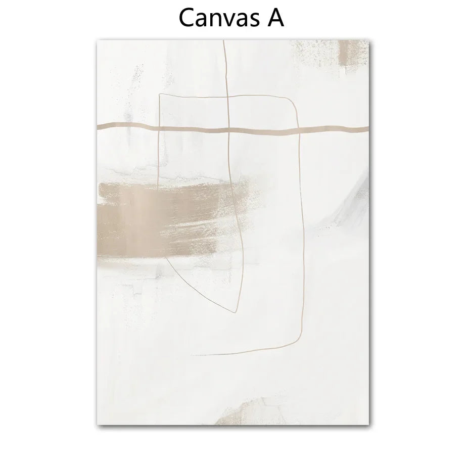 Minimalist Beige White Abstract Canvas Wall Art
