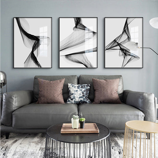 Set of 3 Minimalist Black and White Geometric Canvas Wall Art