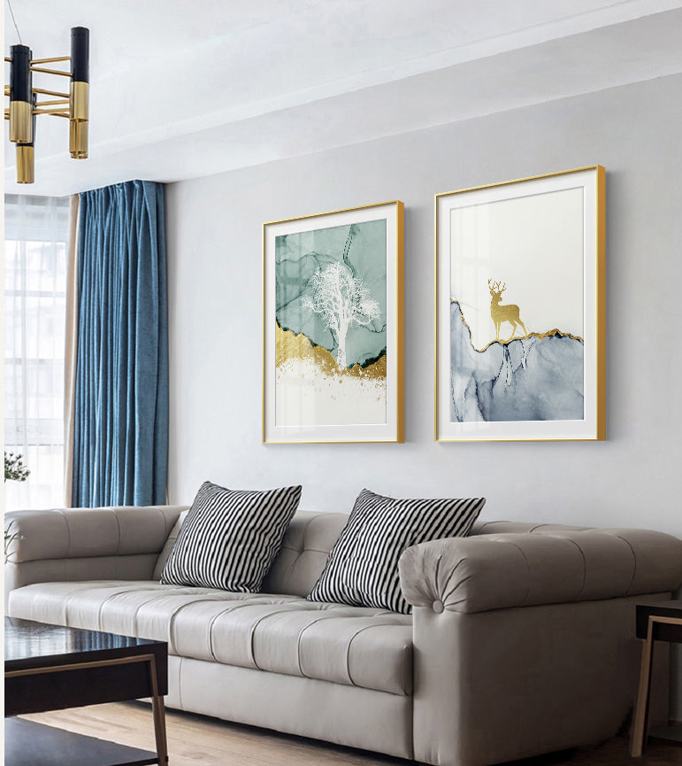 Golden Stag Forest Landscape Canvas Wall Art Set of 3