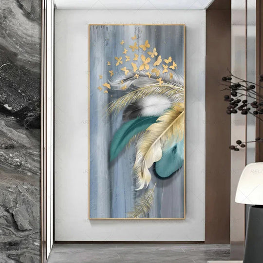 Abstract Beige Golden Brown Feathers Canvas Wall Art