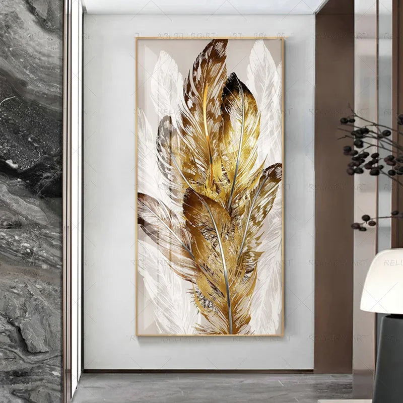 Abstract Beige Golden Brown Feathers Canvas Wall Art