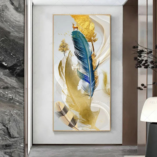 Abstract Beige Golden Brown Feathers Canvas Wall Art