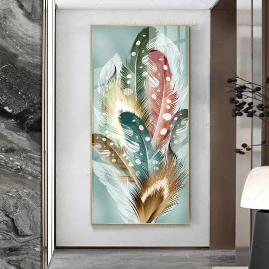 Abstract Beige Golden Brown Feathers Canvas Wall Art