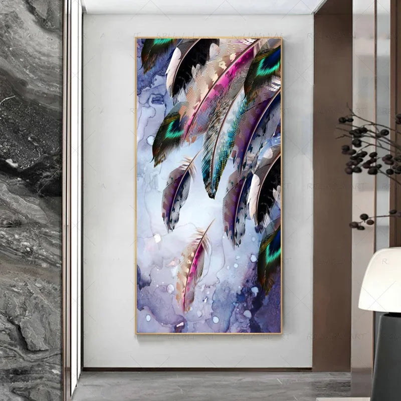 Abstract Beige Golden Brown Feathers Canvas Wall Art