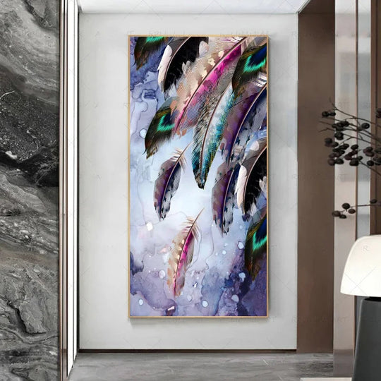 Abstract Beige Golden Brown Feathers Canvas Wall Art