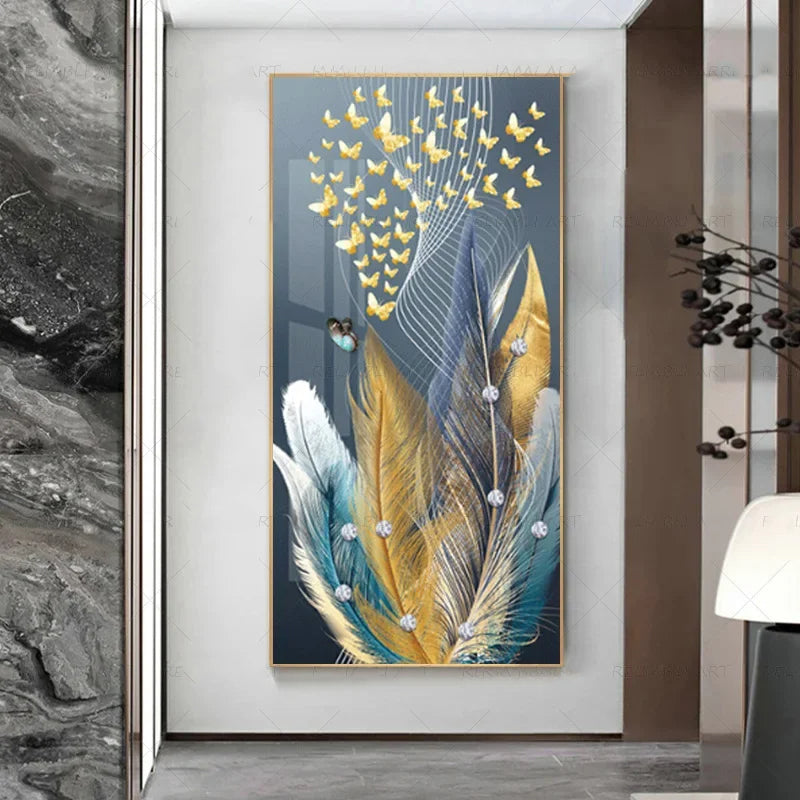 Abstract Beige Golden Brown Feathers Canvas Wall Art