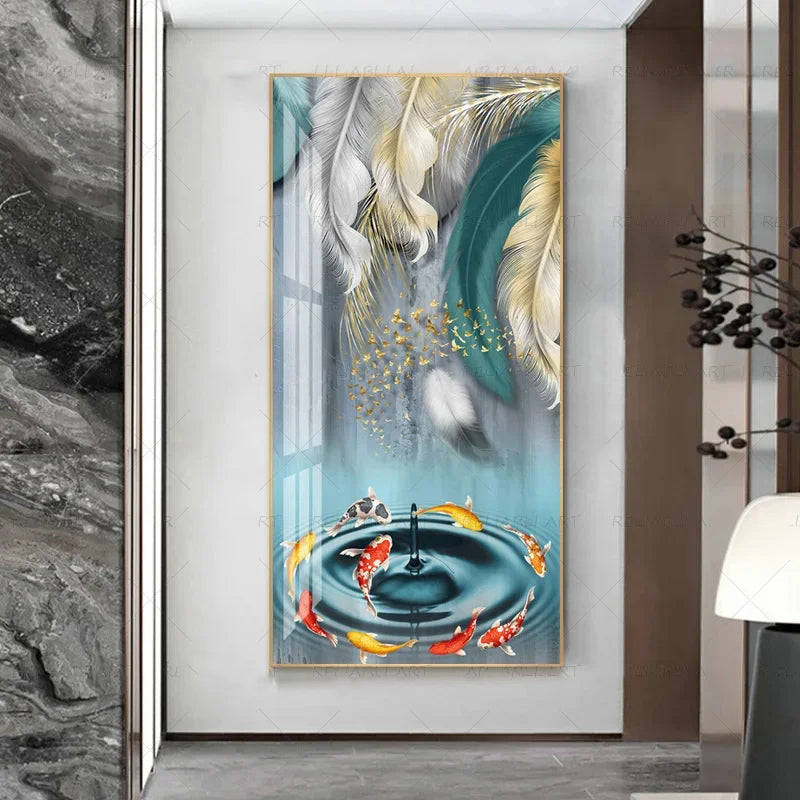 Abstract Beige Golden Brown Feathers Canvas Wall Art