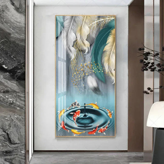 Abstract Beige Golden Brown Feathers Canvas Wall Art