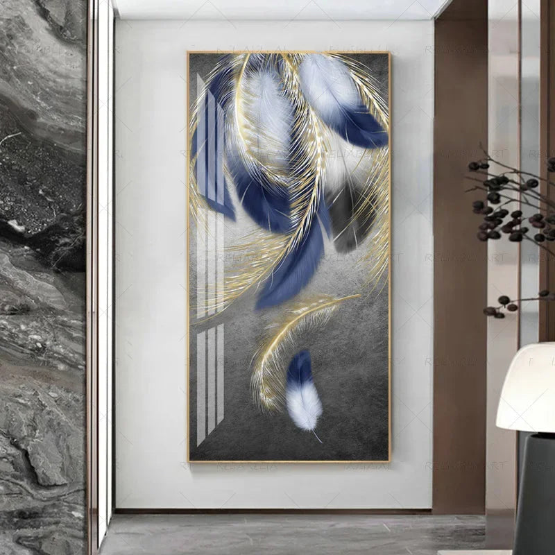 Abstract Beige Golden Brown Feathers Canvas Wall Art