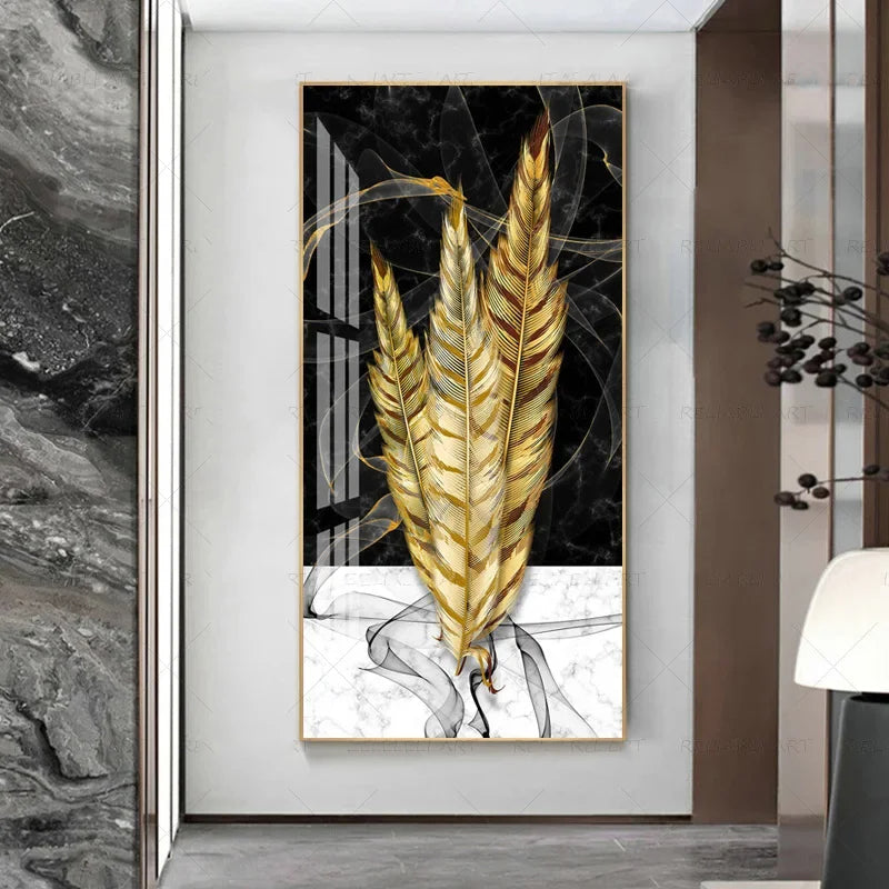 Abstract Beige Golden Brown Feathers Canvas Wall Art