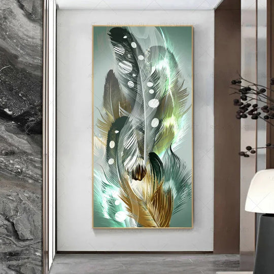 Abstract Beige Golden Brown Feathers Canvas Wall Art