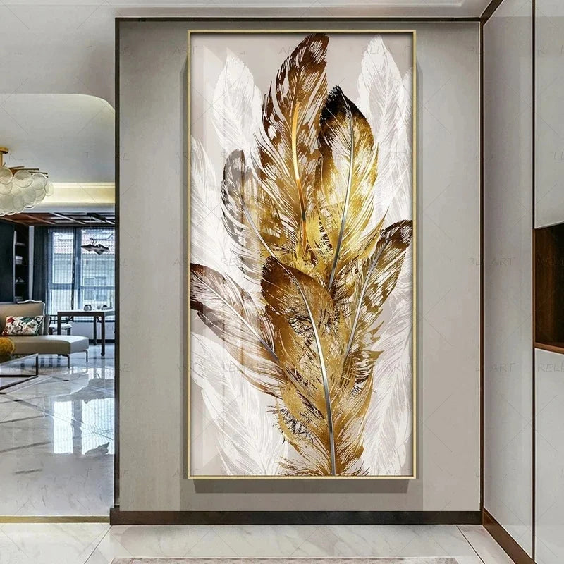 Abstract Beige Golden Brown Feathers Canvas Wall Art