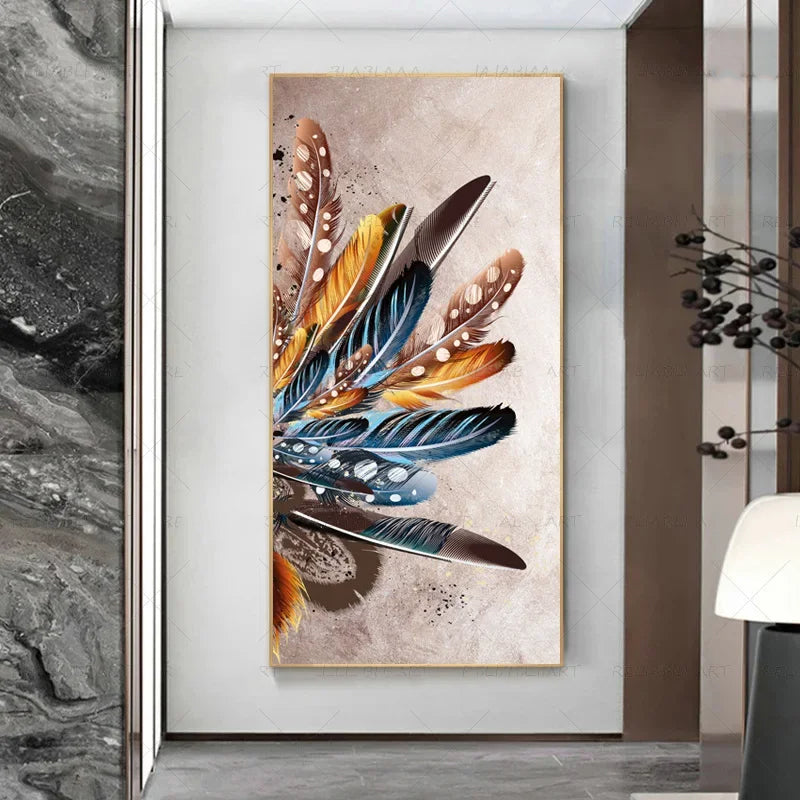 Abstract Beige Golden Brown Feathers Canvas Wall Art