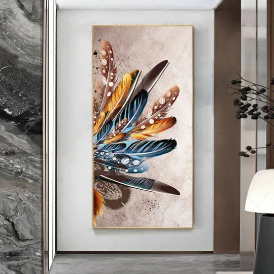 Abstract Beige Golden Brown Feathers Canvas Wall Art