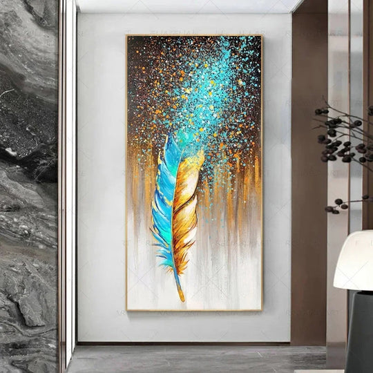 Abstract Beige Golden Brown Feathers Canvas Wall Art