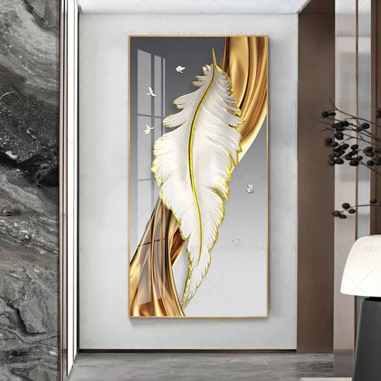 Abstract Beige Golden Brown Feathers Canvas Wall Art