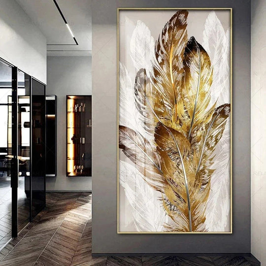 Abstract Beige Golden Brown Feathers Canvas Wall Art